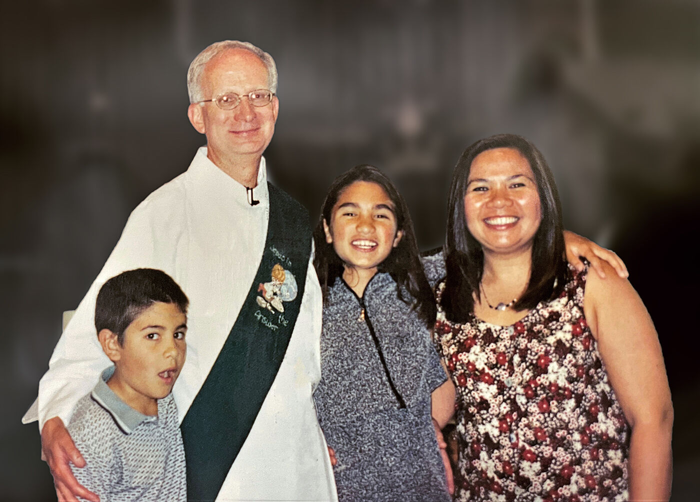 Deacon Dave Camous after his first Mass with his with wife, Rosie, and children.